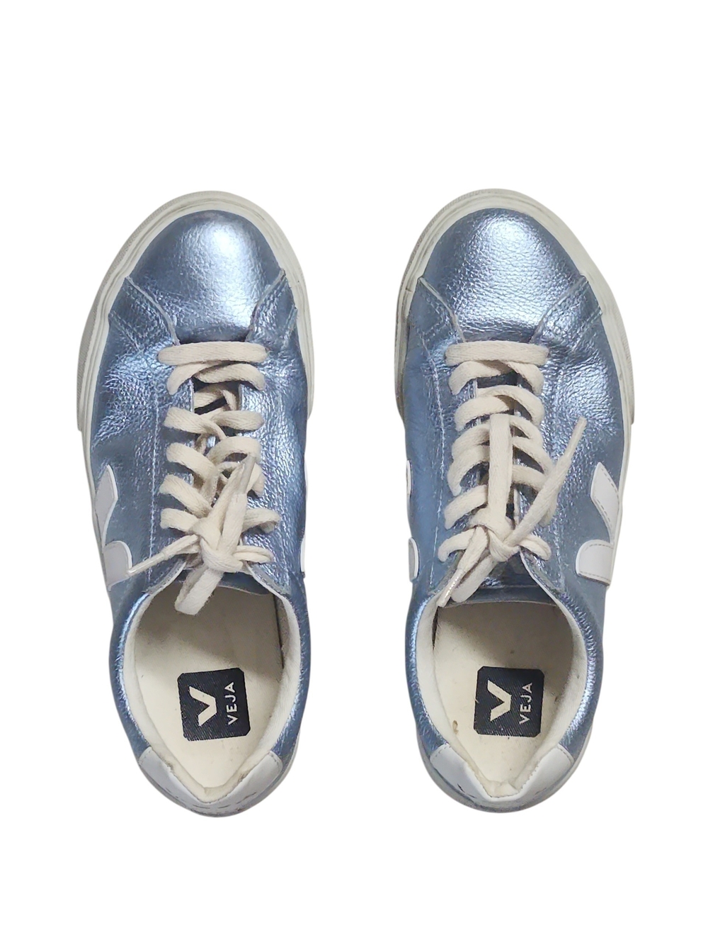 Veja Metallic Light Blue Leather Low-Top Sneakers
